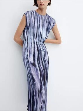 Mango Sleeveless Maxi Dress in Lavender & Navy Wave Print